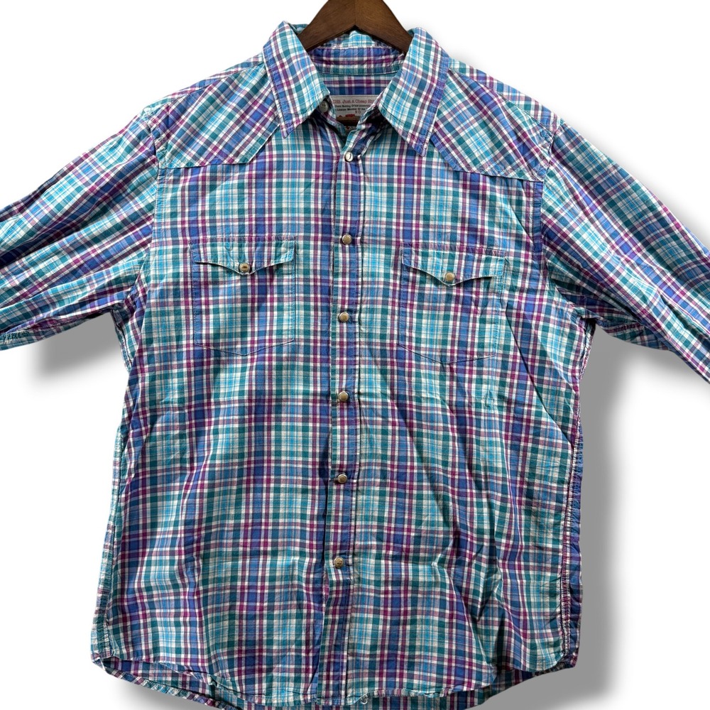 JACHS Just A Cheap Shirt Mens XL Plaid Western Pearl‎ Snap Button Down Teal
